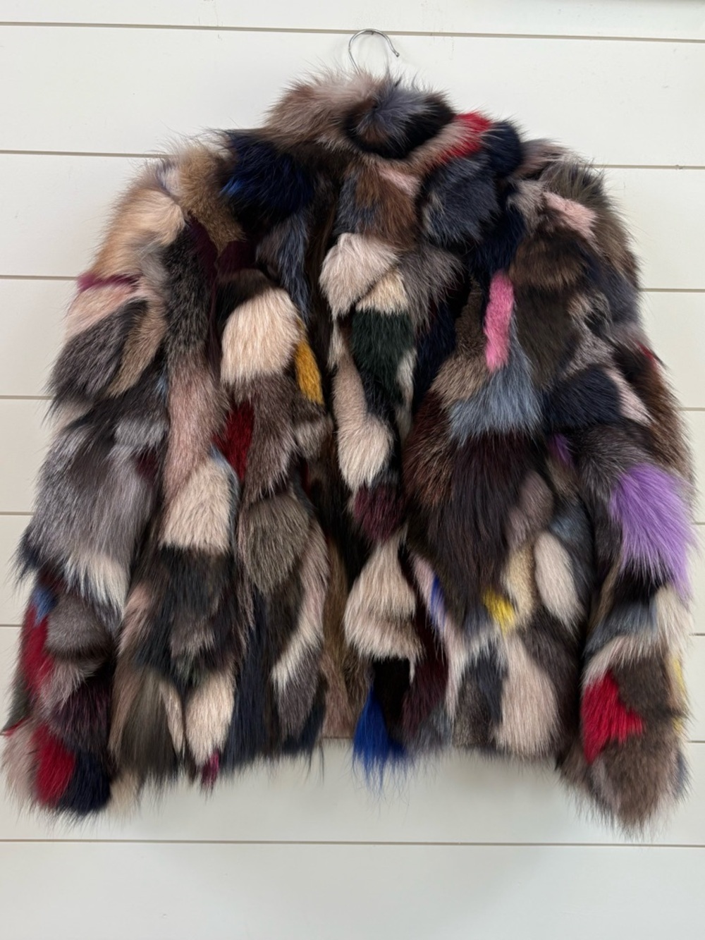 Dyed Multicolored Real Fox Fur- Women's Luxury Statement Coat - Picture 2 of 16